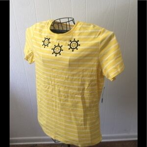 ❤️ NWT Kim Rogers size medium yellow white‎ stripe nautical casual beach sum…